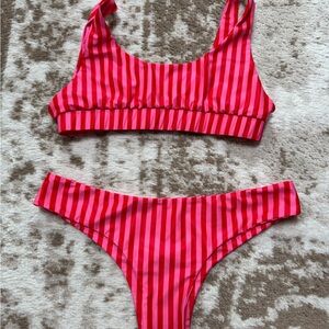 Kulani Kinis Red and Pink Striped Bikini